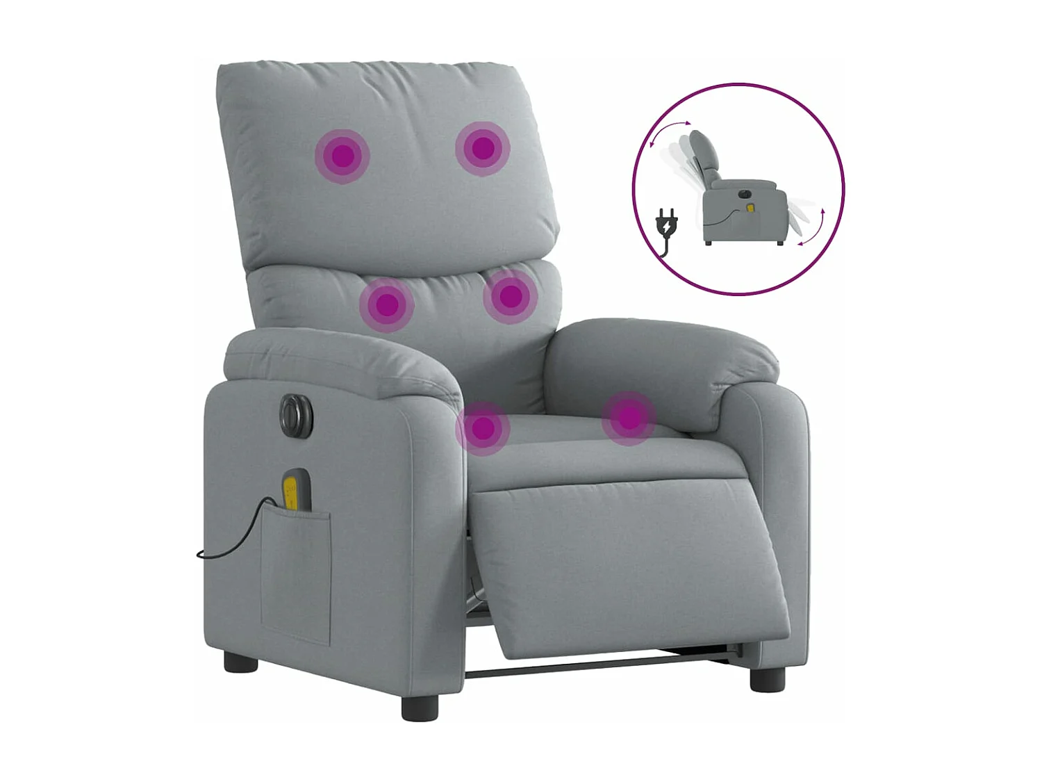 Fauteuil massant inclinable électrique gris clair tissu