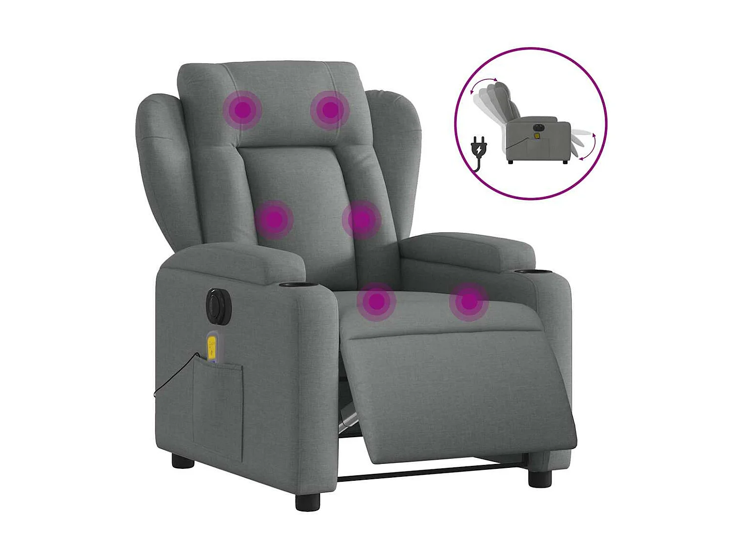 Fauteuil inclinable massant électrique gris foncé tissu