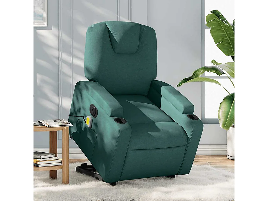 Sillón masaje eléctrico reclinable elevable tela verde oscuro