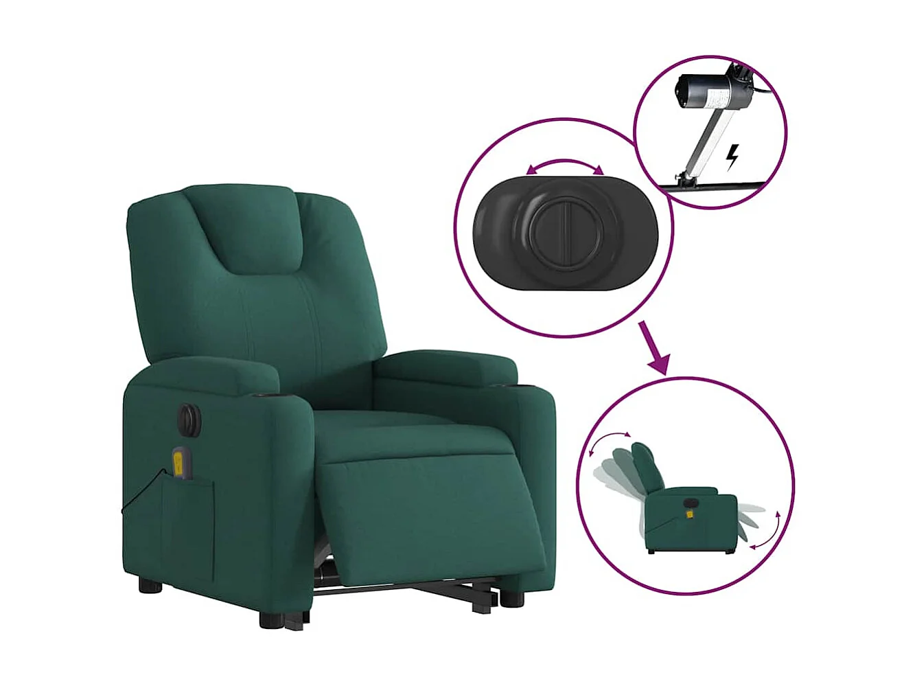 Sillón masaje eléctrico reclinable elevable tela verde oscuro
