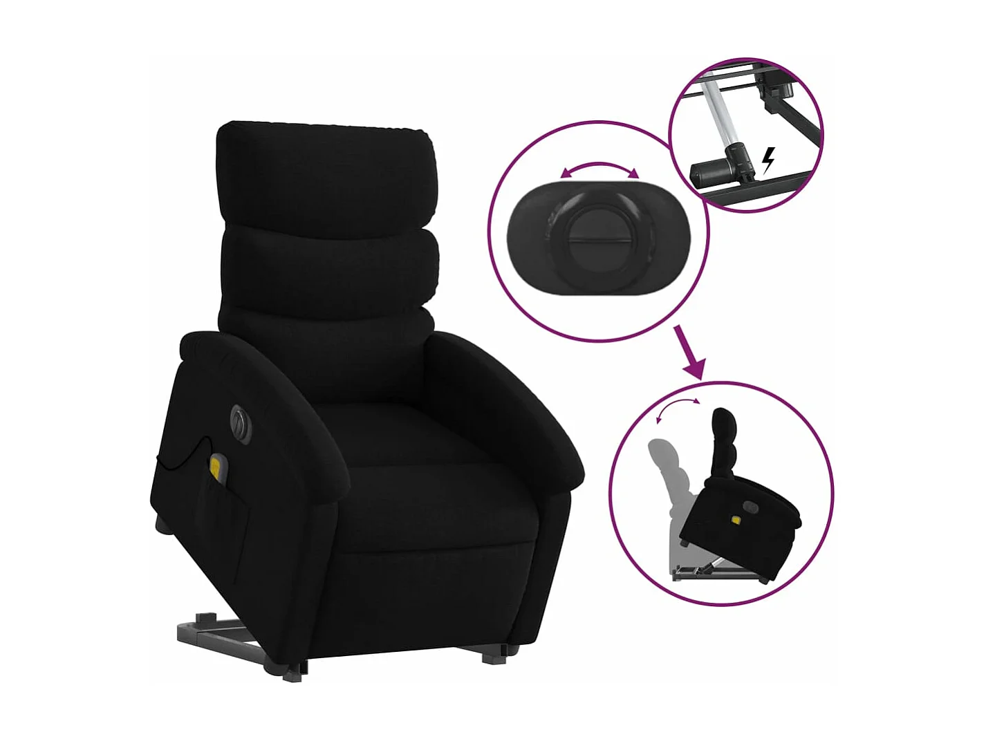 Sillón de masaje eléctrico reclinable elevable tela negro