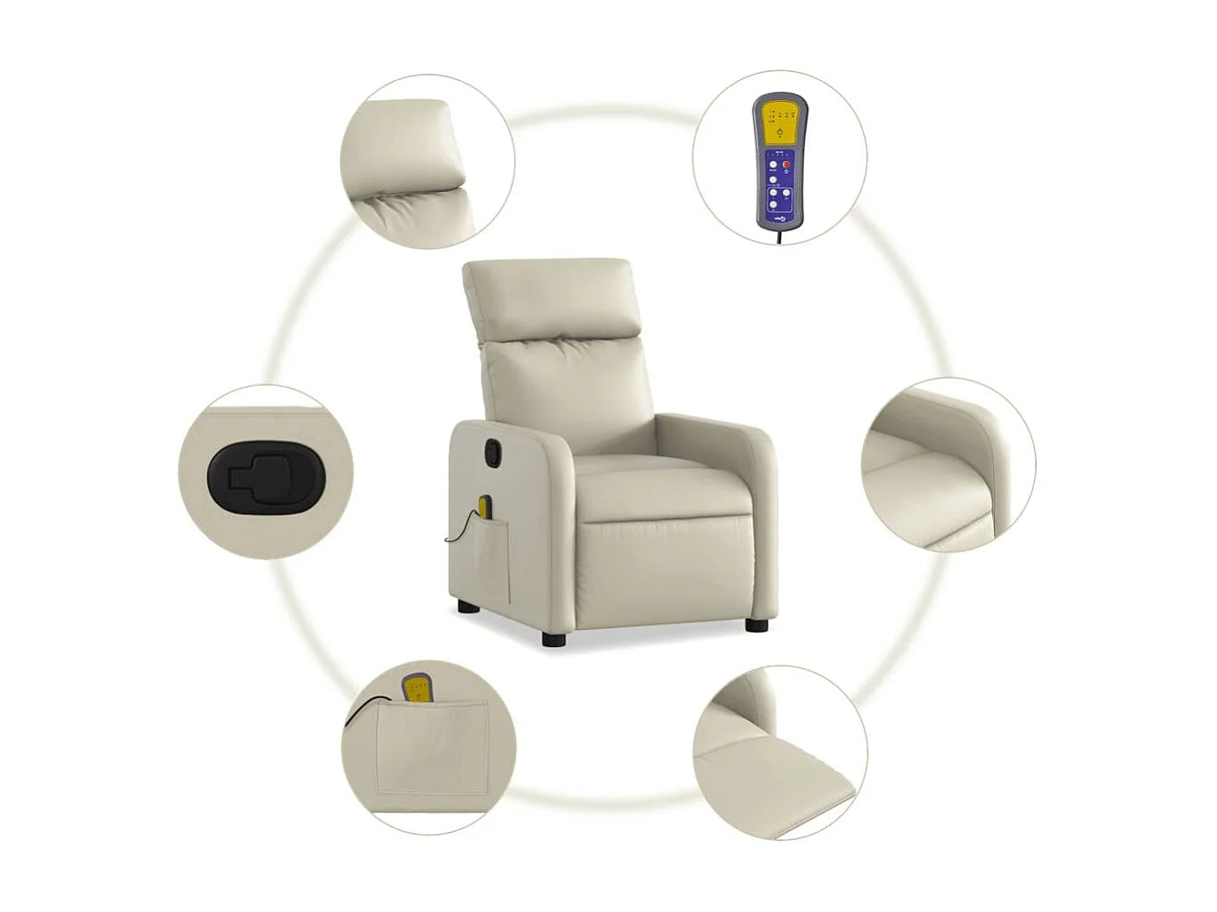 Fauteuil inclinable massant Crème Similicuir