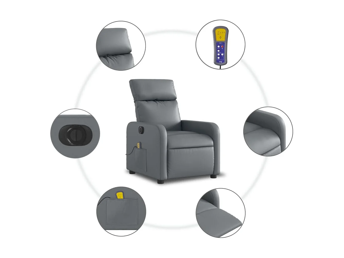 Fauteuil massant inclinable électrique gris similicuir