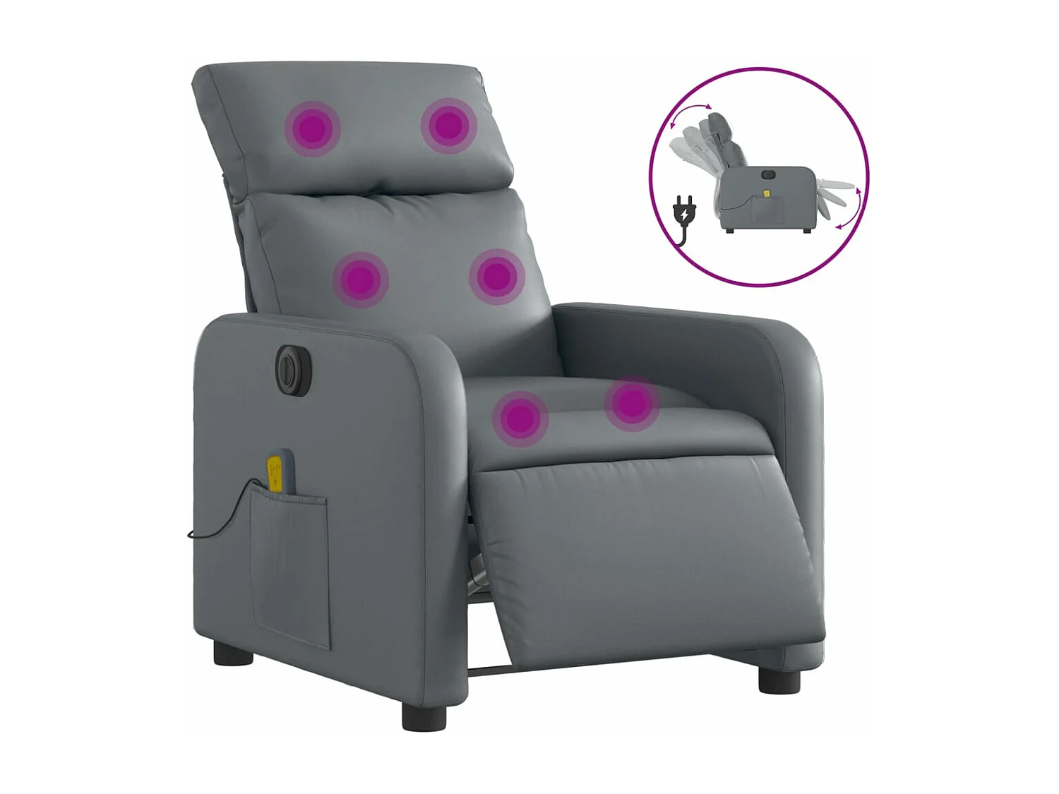 Sillón de masaje reclinable eléctrico cuero sintético gris