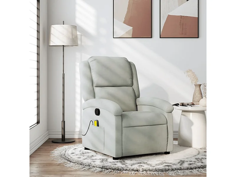 Fauteuil massant inclinable gris clair velours
