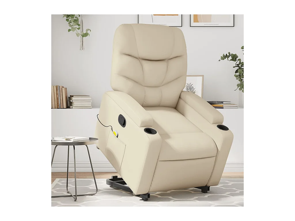 Fauteuil inclinable massant Crème Similicuir
