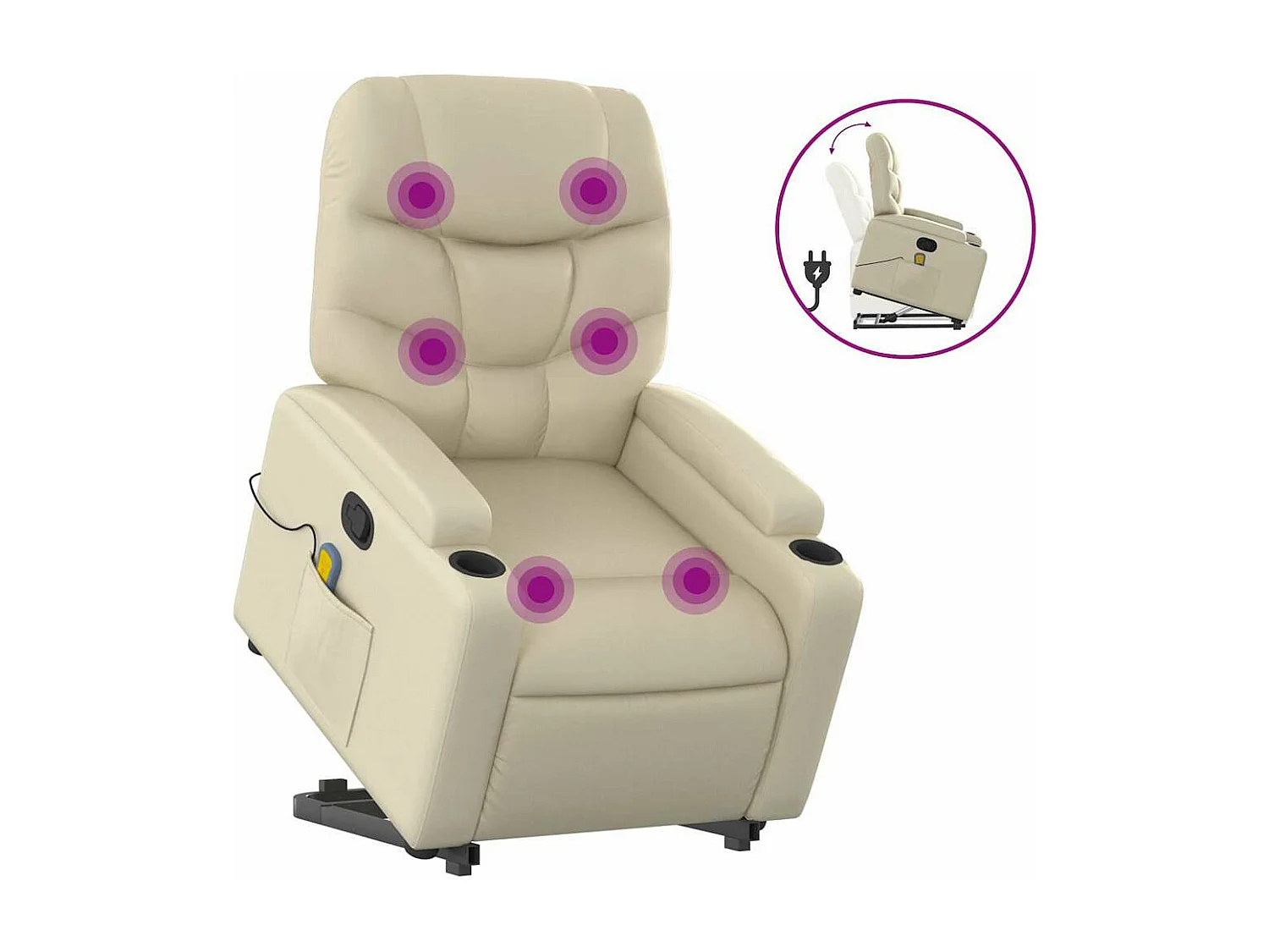 Fauteuil inclinable massant Crème Similicuir