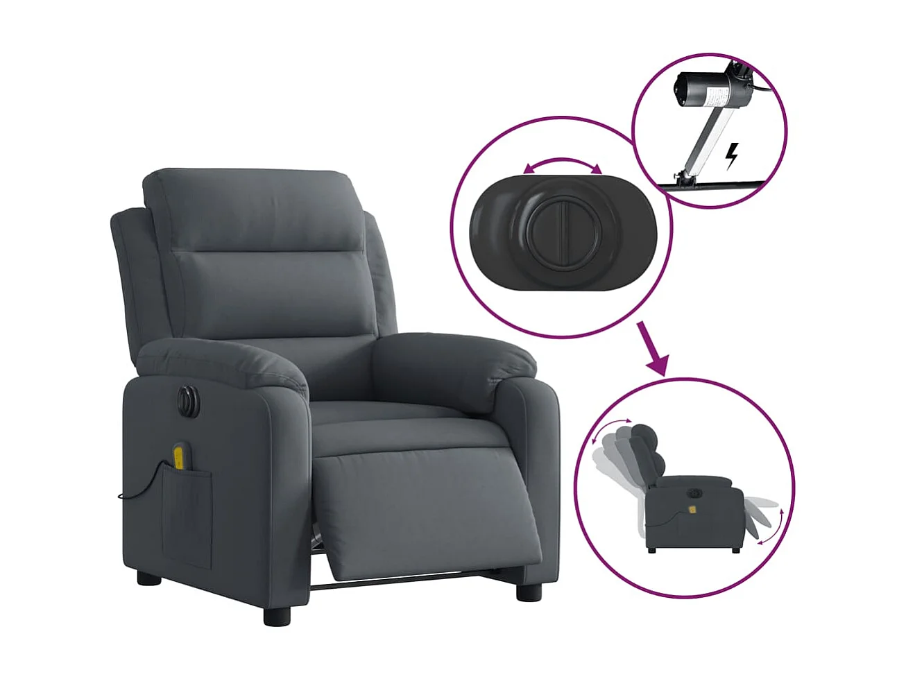 Fauteuil inclinable massant électrique gris foncé velours