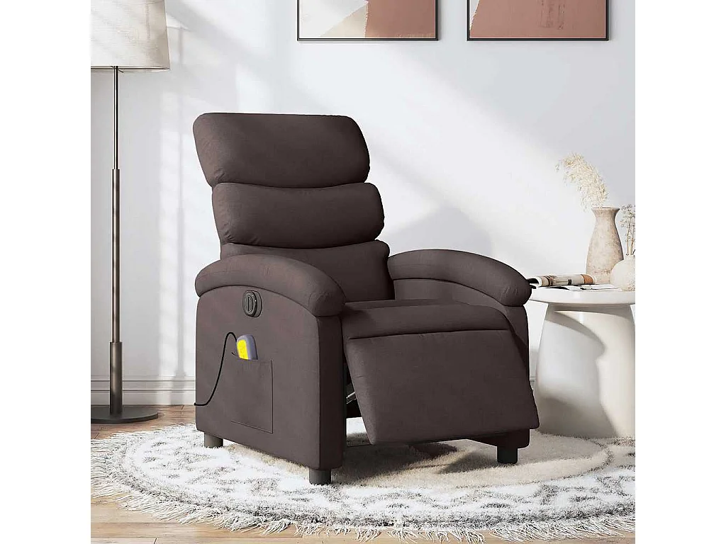 Fauteuil massant inclinable électrique Marron foncé Tissu