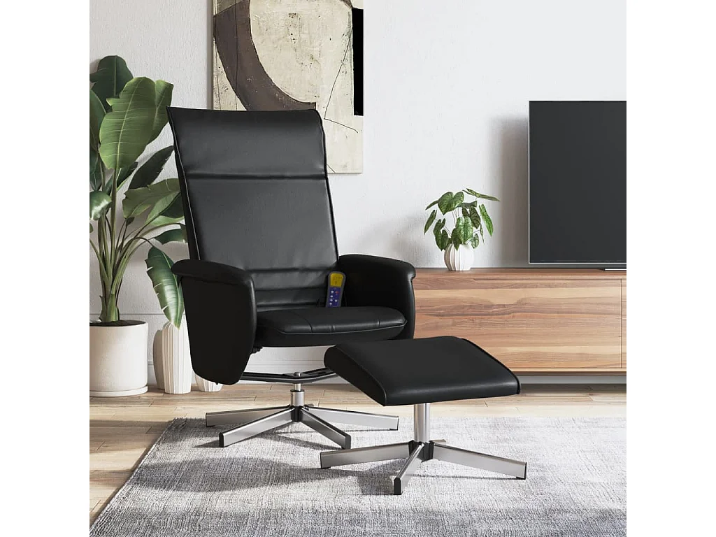 Fauteuil inclinable massant avec repose-pied noir similicuir