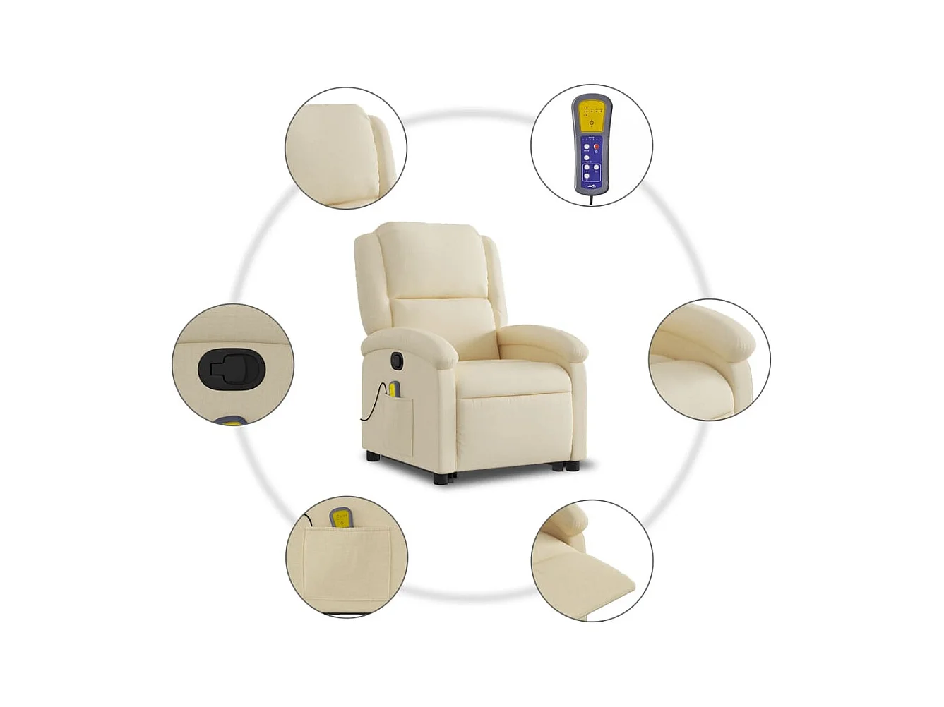 Poltrona elevatória de massagens tecido cor creme