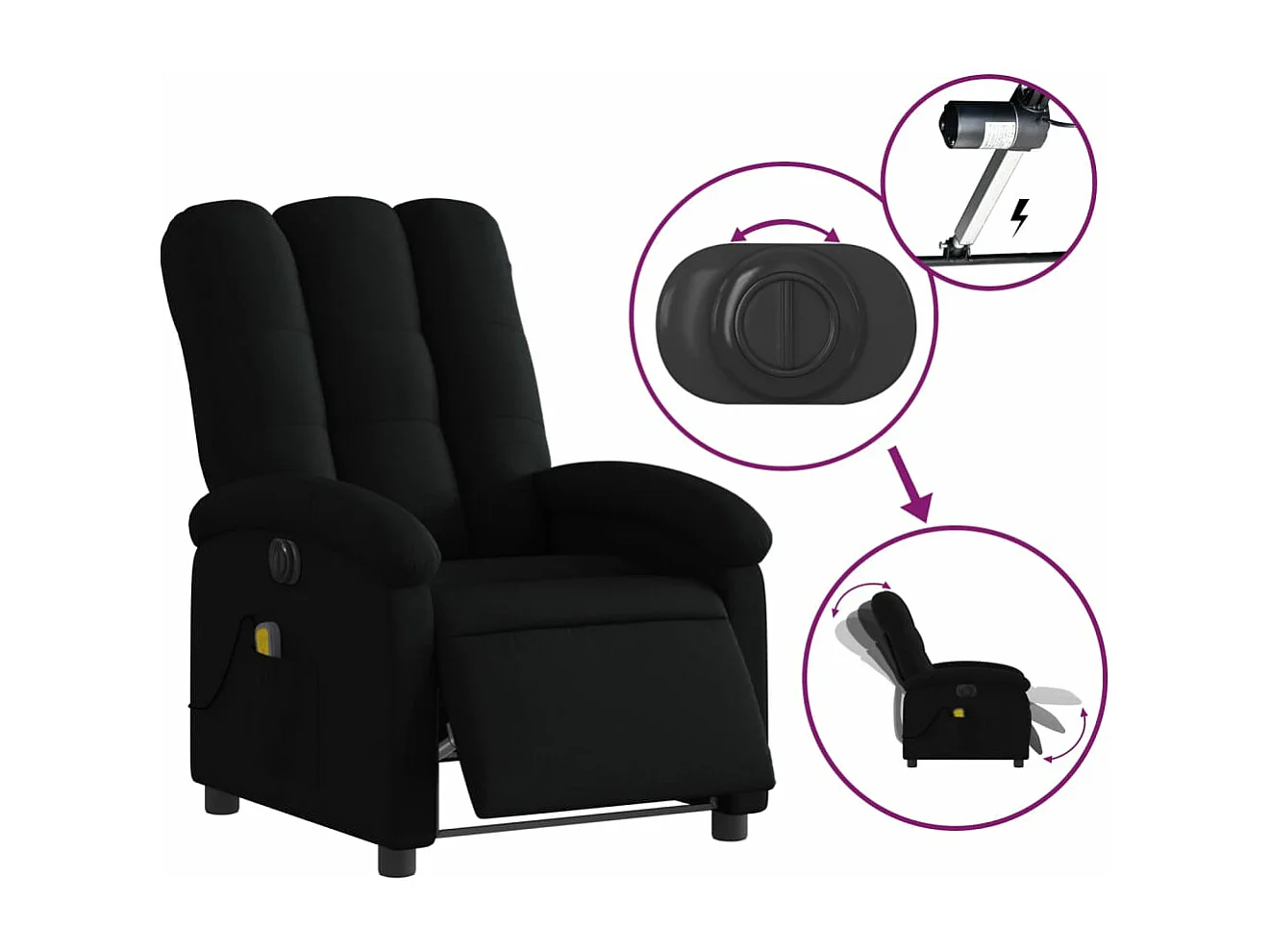 Fauteuil massant inclinable électrique Noir Tissu