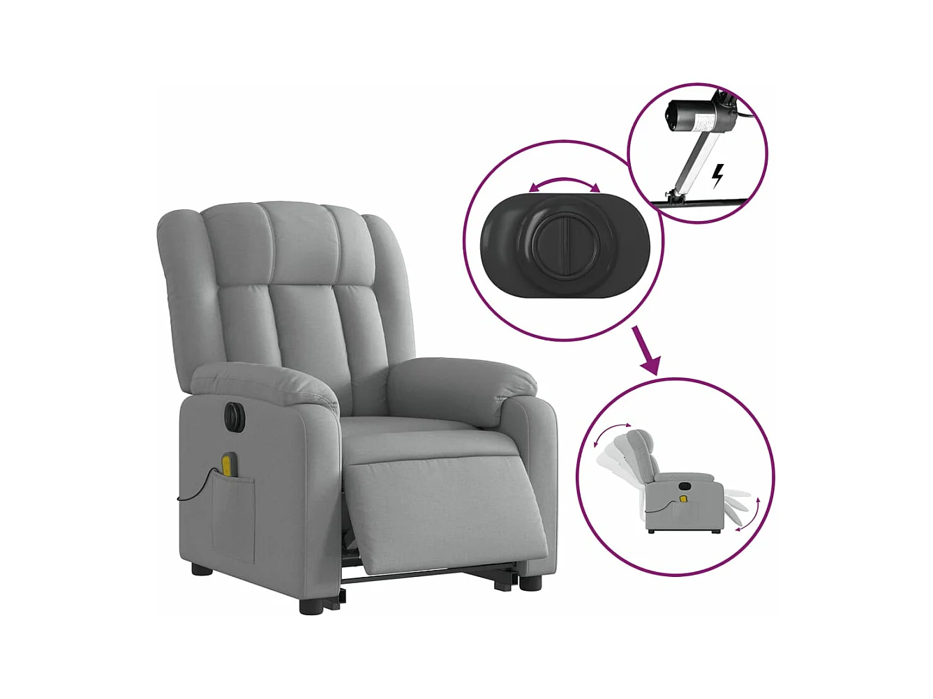 Fauteuil inclinable massant électrique Gris clair Tissu