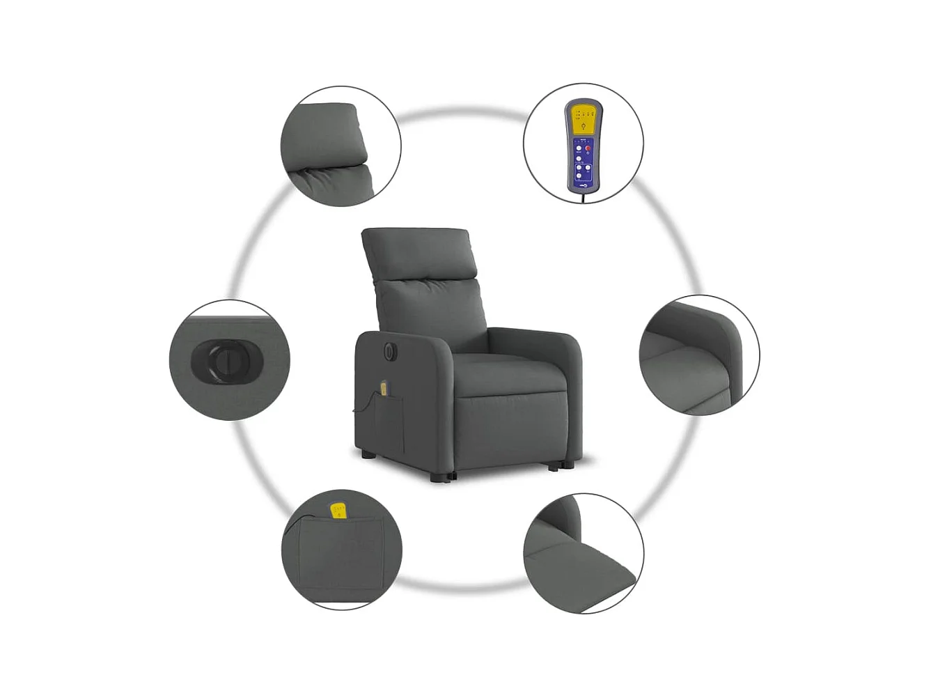 Fauteuil inclinable massant électrique Gris foncé Tissu