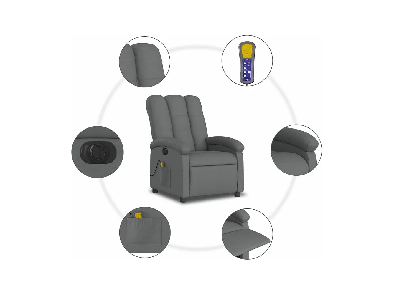 Fauteuil inclinable massant électrique gris foncé tissu