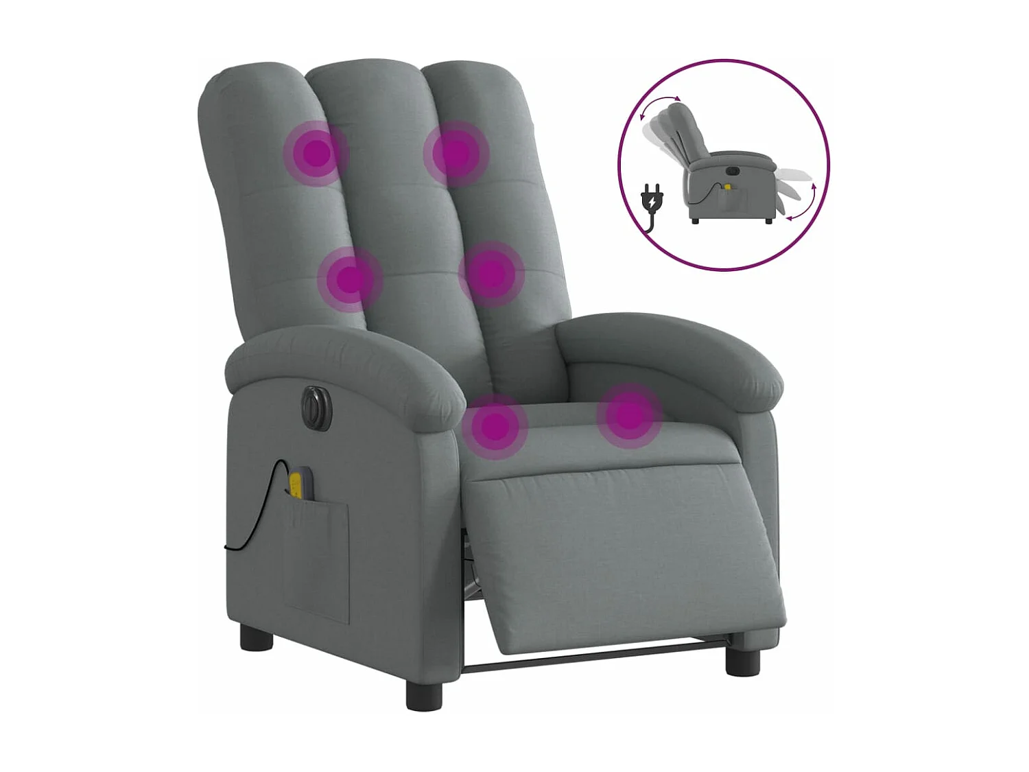 Fauteuil inclinable massant électrique gris foncé tissu