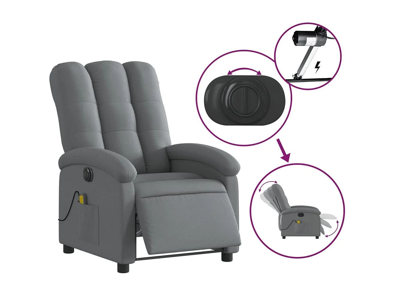 Fauteuil inclinable massant électrique gris foncé tissu