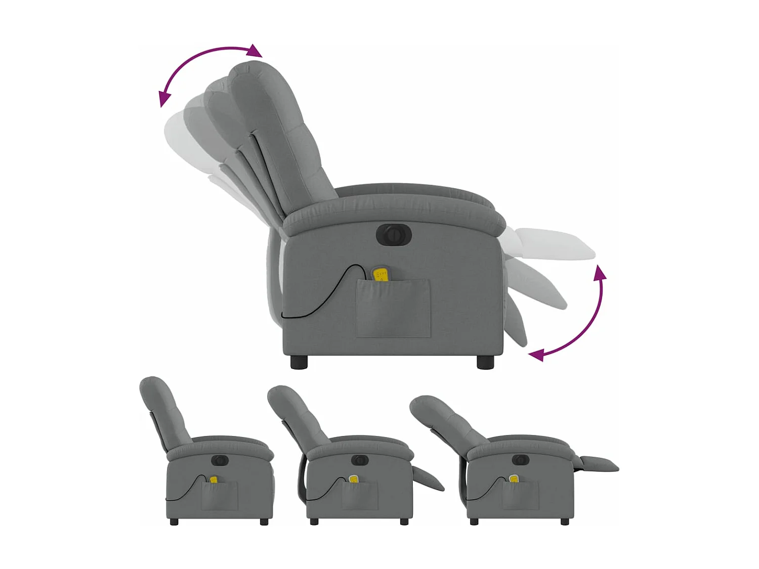 Fauteuil inclinable massant électrique gris foncé tissu
