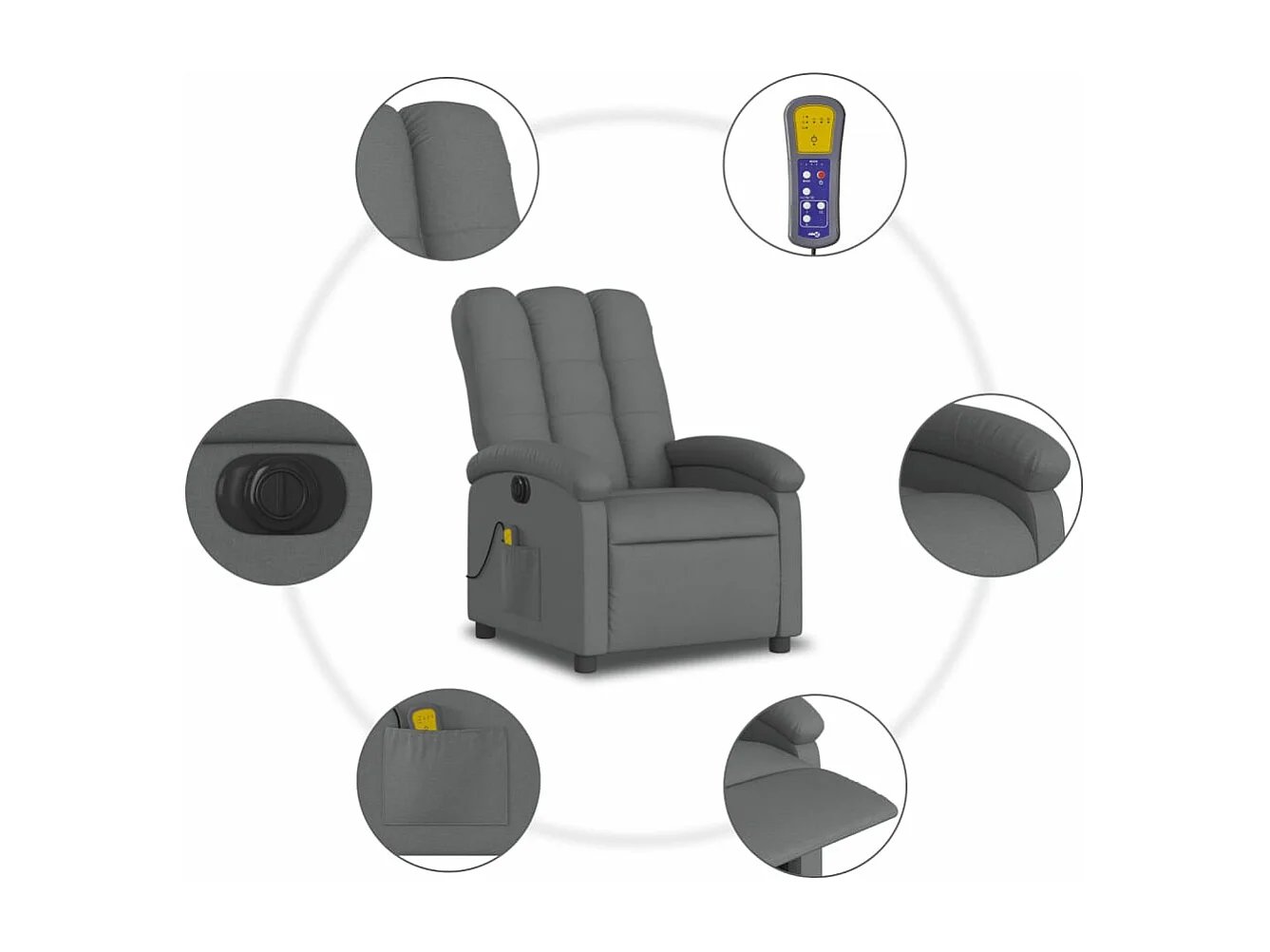 Fauteuil inclinable massant électrique gris foncé tissu