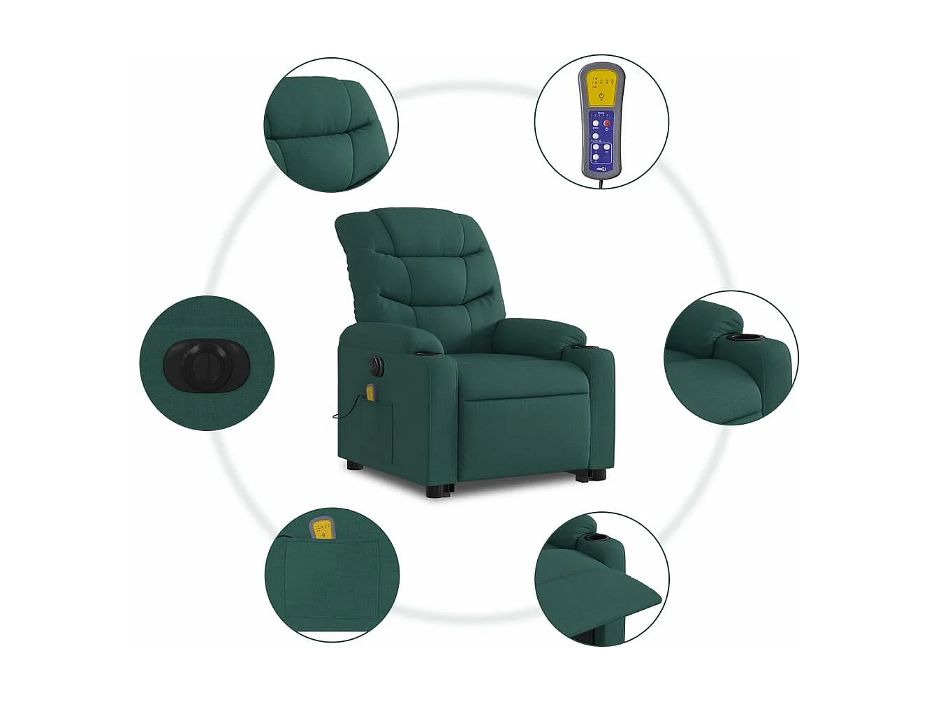 Fauteuil inclinable massant électrique Vert foncé Tissu