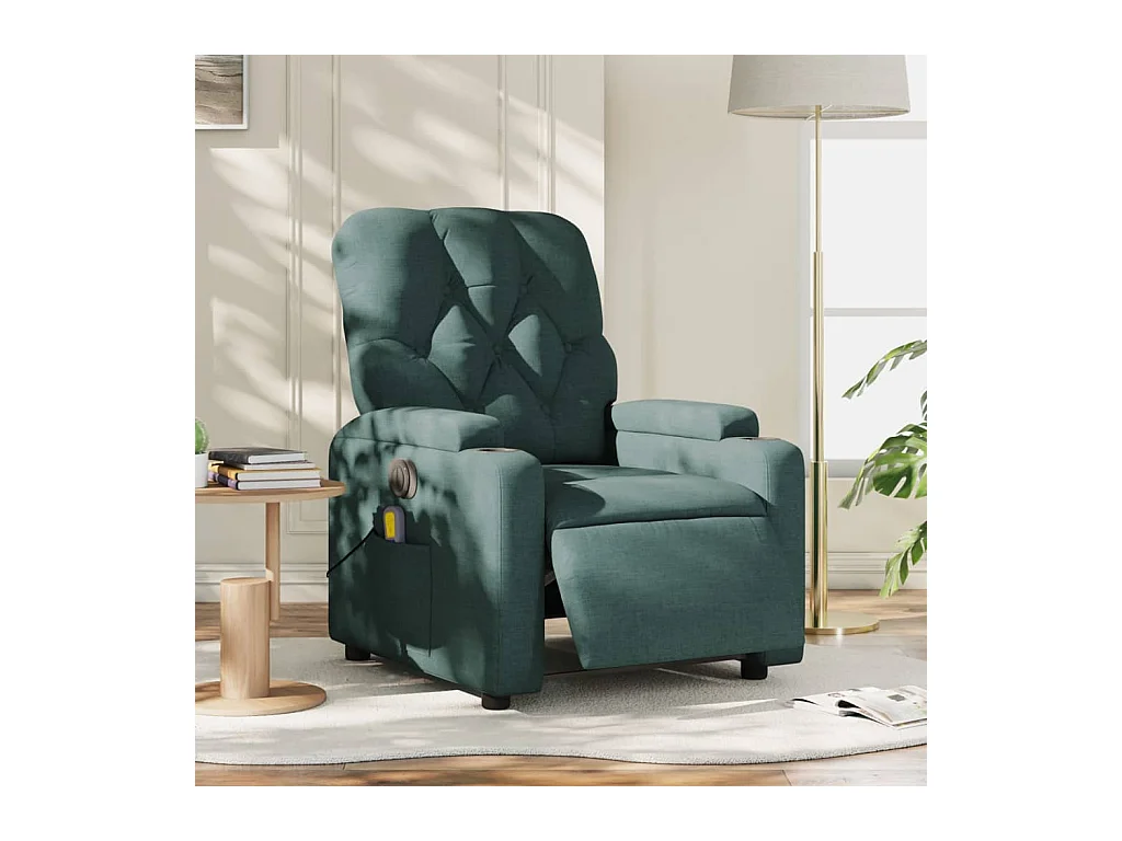 Fauteuil massant inclinable électrique Vert foncé Tissu