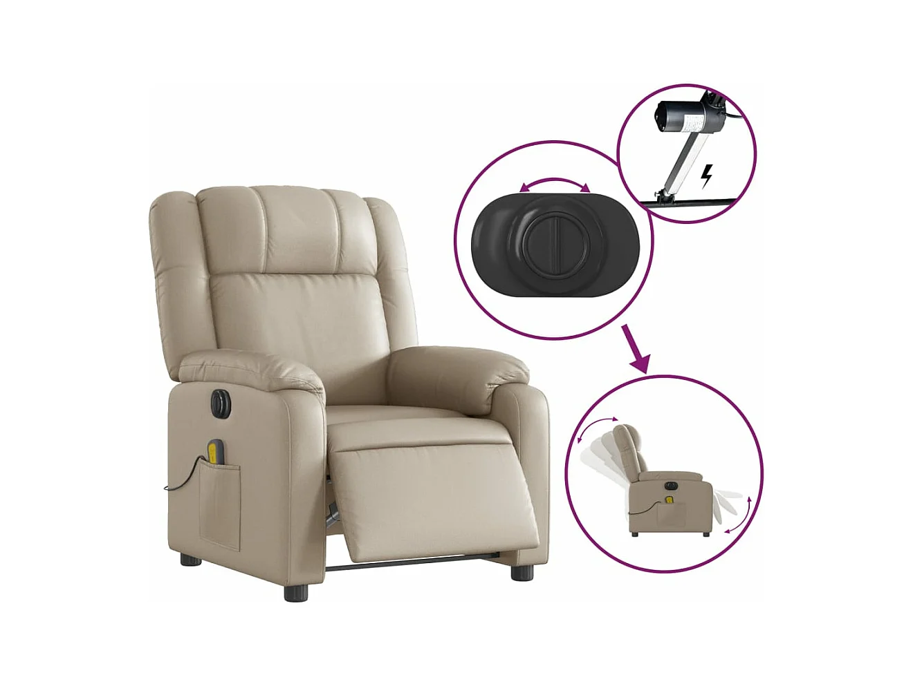 Fauteuil massant inclinable électrique cappuccino similicuir