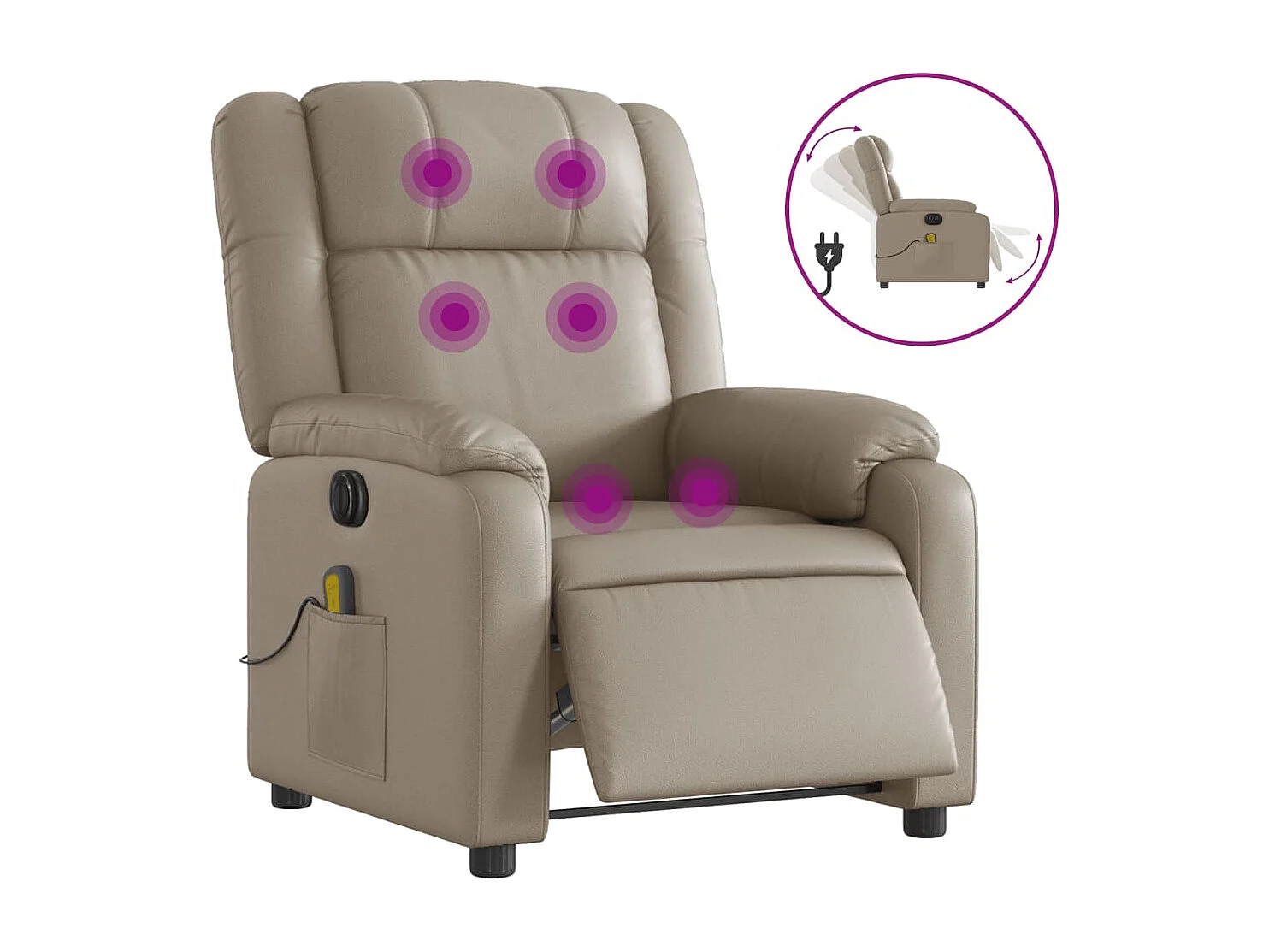 Fauteuil massant inclinable électrique cappuccino similicuir