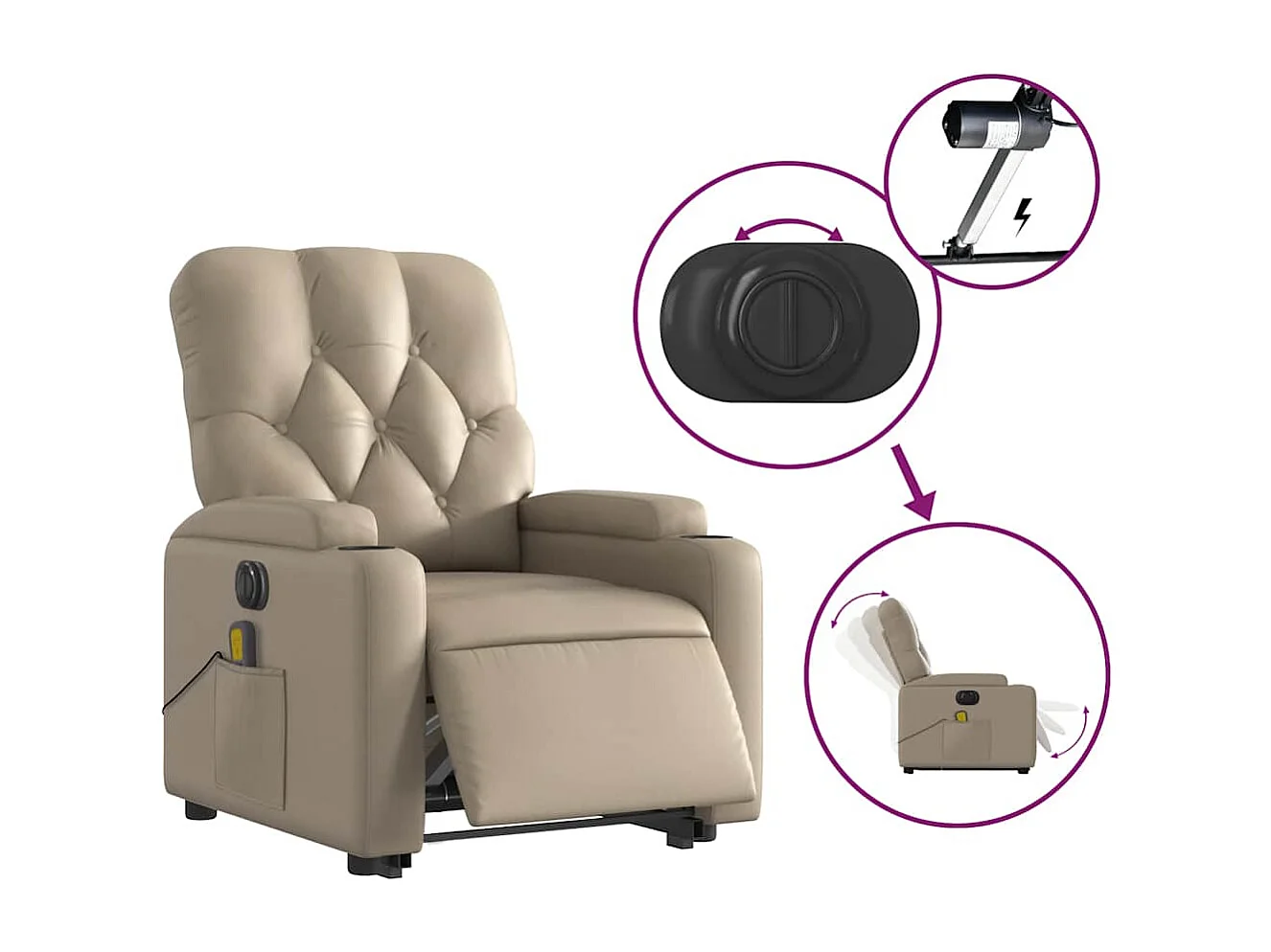 Fauteuil inclinable massant électrique cappuccino similicuir