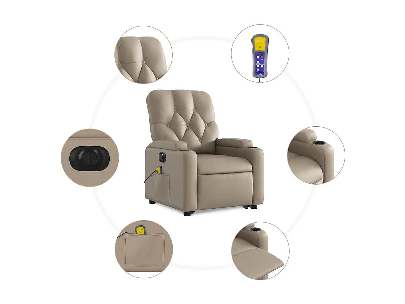 Fauteuil inclinable massant électrique cappuccino similicuir