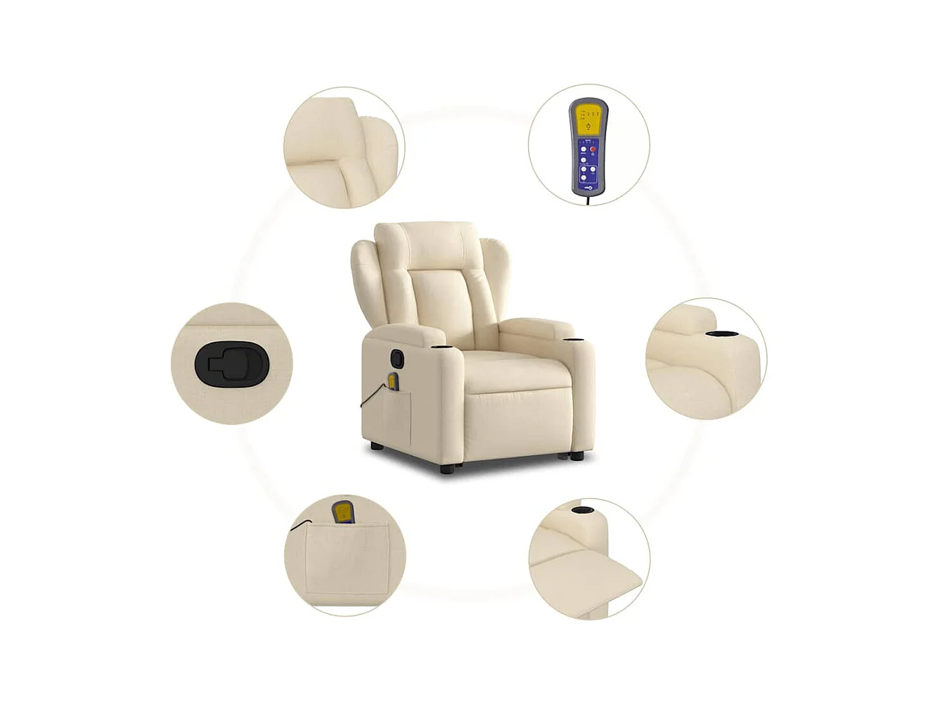 Fauteuil inclinable massant Crème Tissu