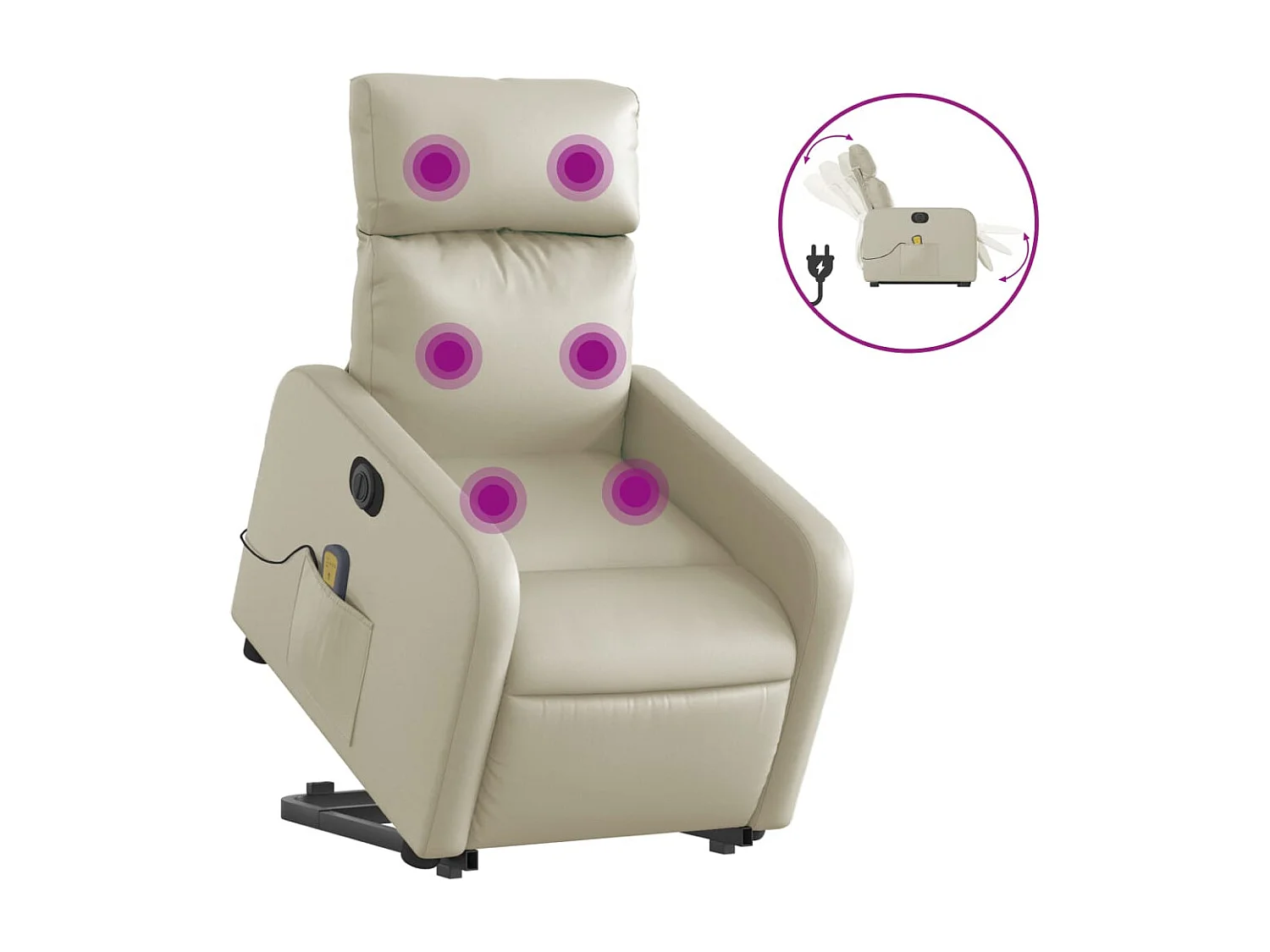Fauteuil inclinable massant électrique crème similicuir