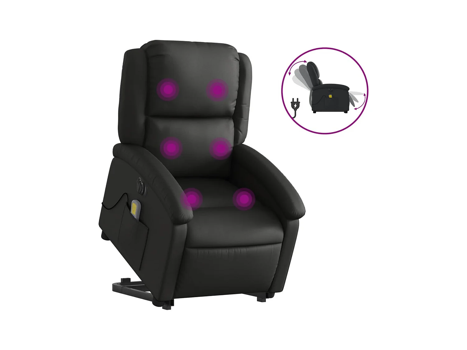Fauteuil inclinable massant électrique noir cuir véritable