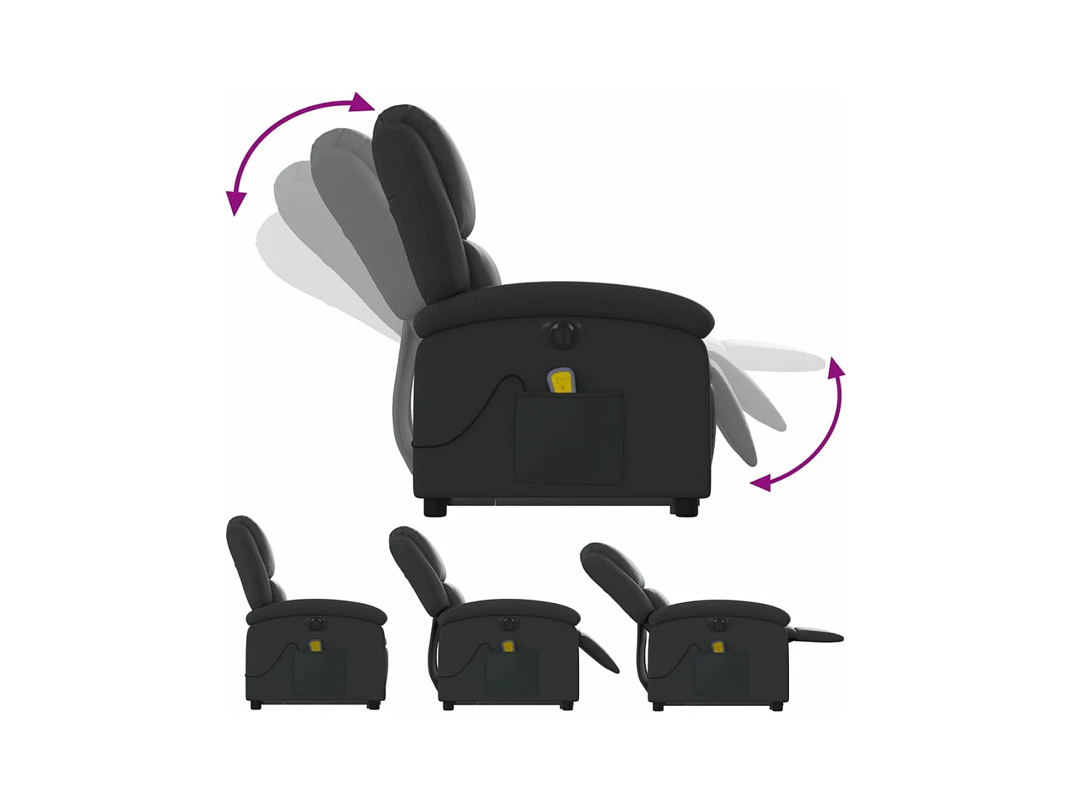 Fauteuil inclinable massant électrique noir cuir véritable