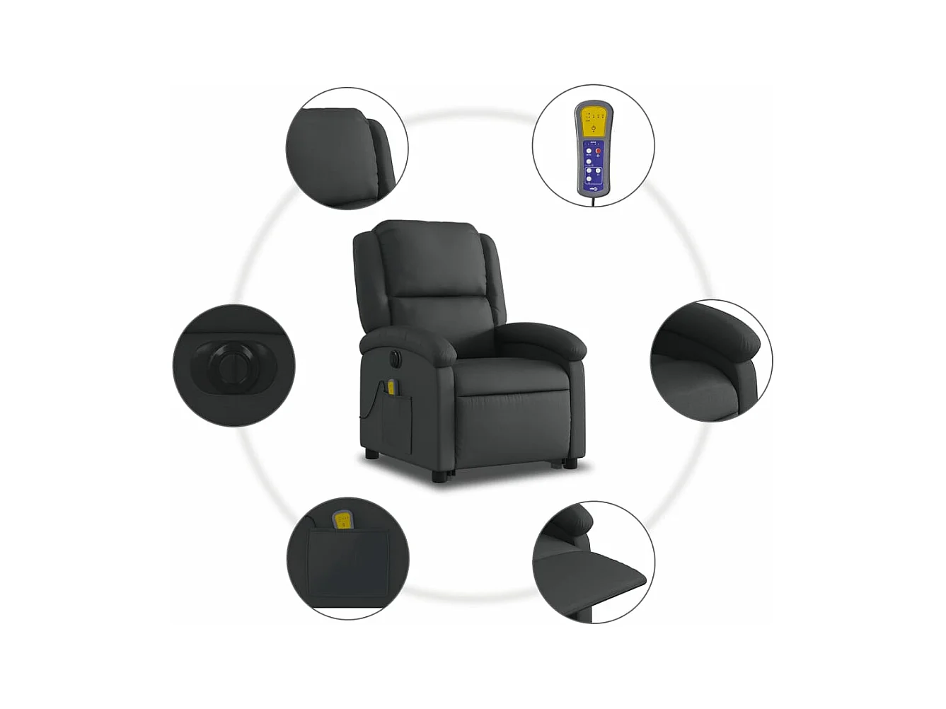 Fauteuil inclinable massant électrique noir cuir véritable