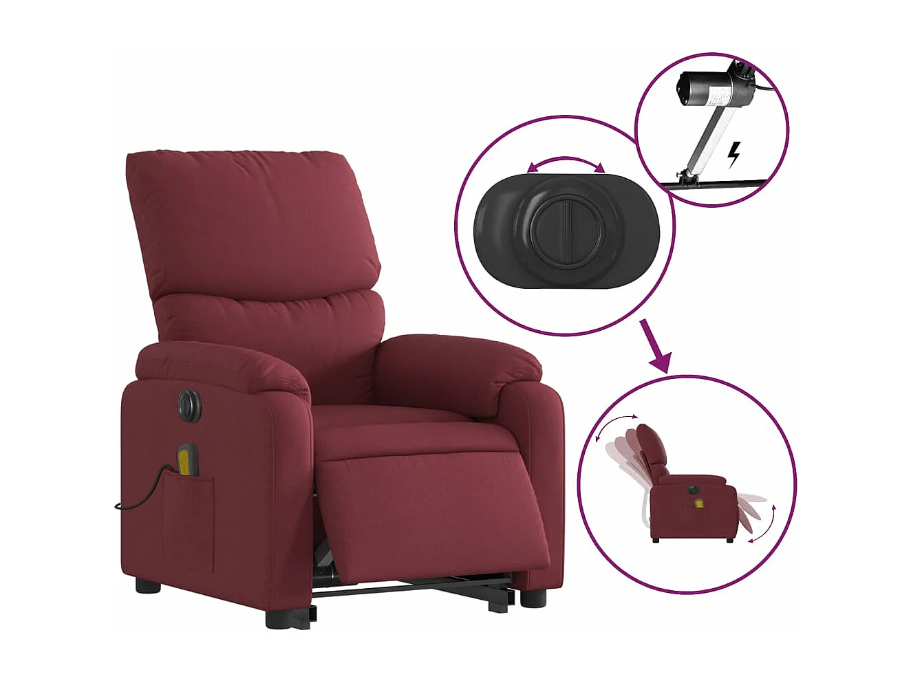 Fauteuil inclinable massant électrique Rouge bordeaux Tissu