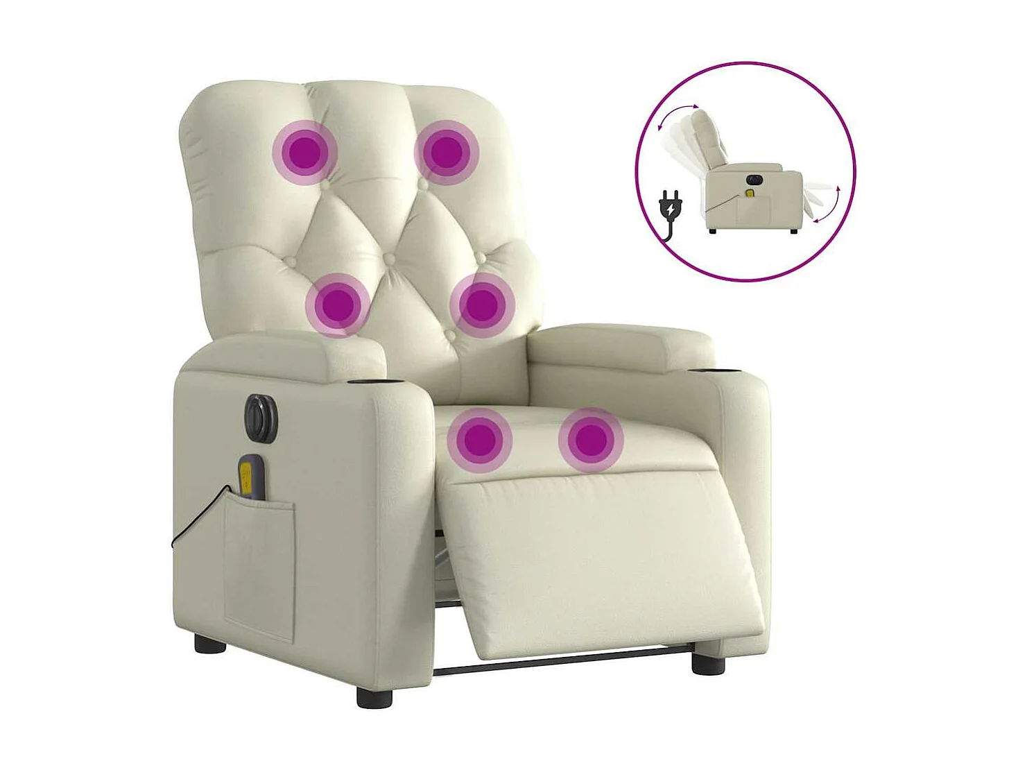 Fauteuil massant inclinable électrique crème similicuir