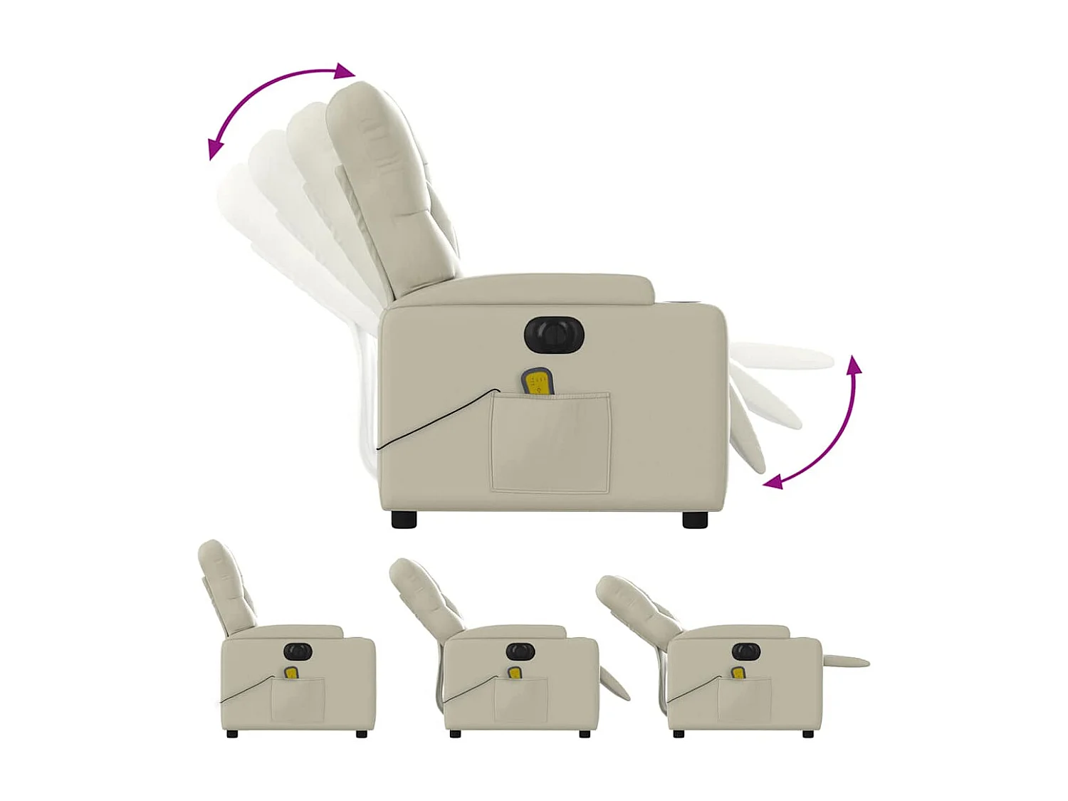 Fauteuil massant inclinable électrique crème similicuir