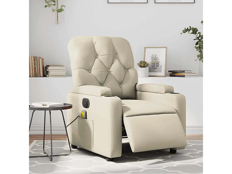 Fauteuil massant inclinable électrique crème similicuir