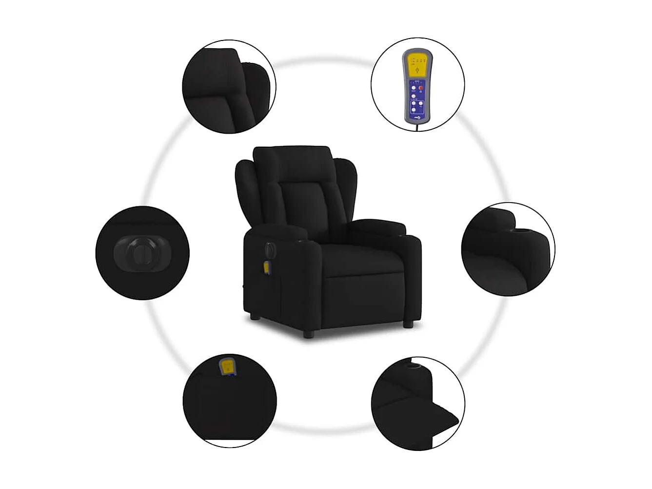 Fauteuil massant inclinable électrique Noir Tissu