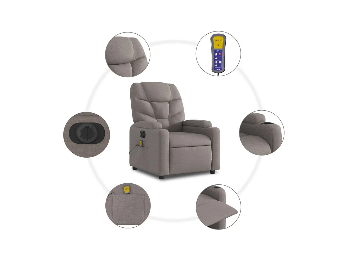 Fauteuil inclinable massant électrique Taupe Tissu