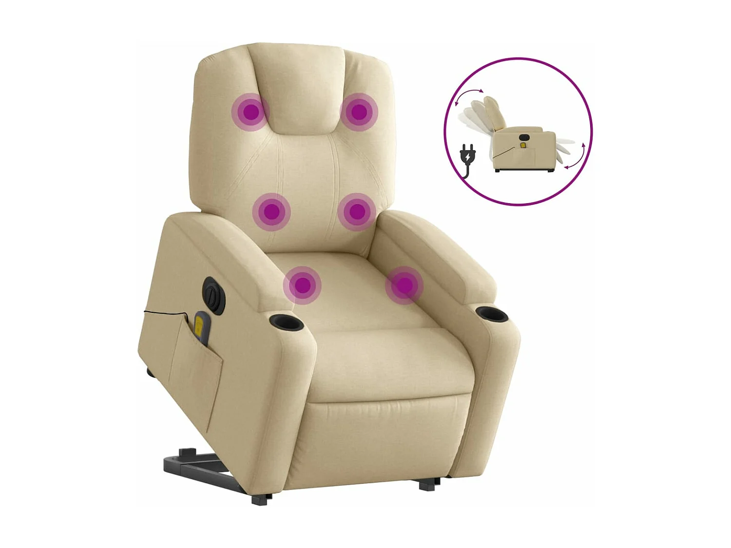 Fauteuil inclinable massant électrique Crème Tissu