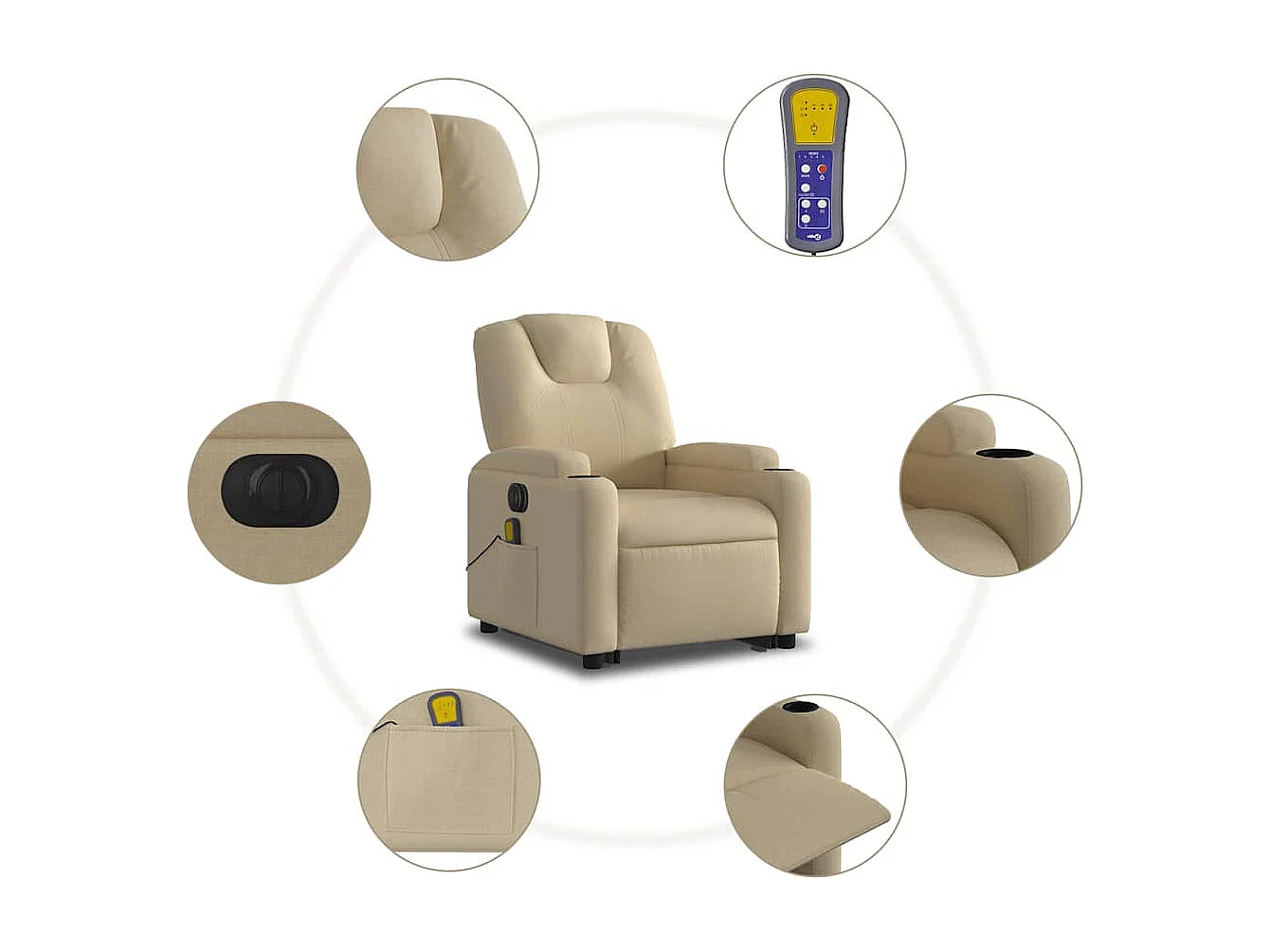 Fauteuil inclinable massant électrique Crème Tissu