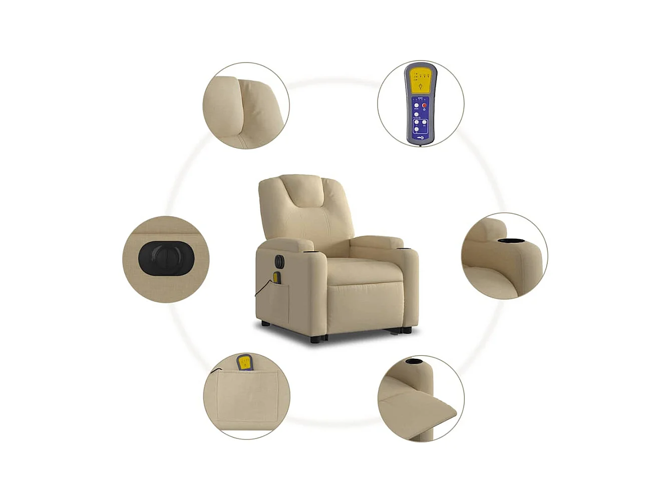 Fauteuil inclinable massant électrique Crème Tissu