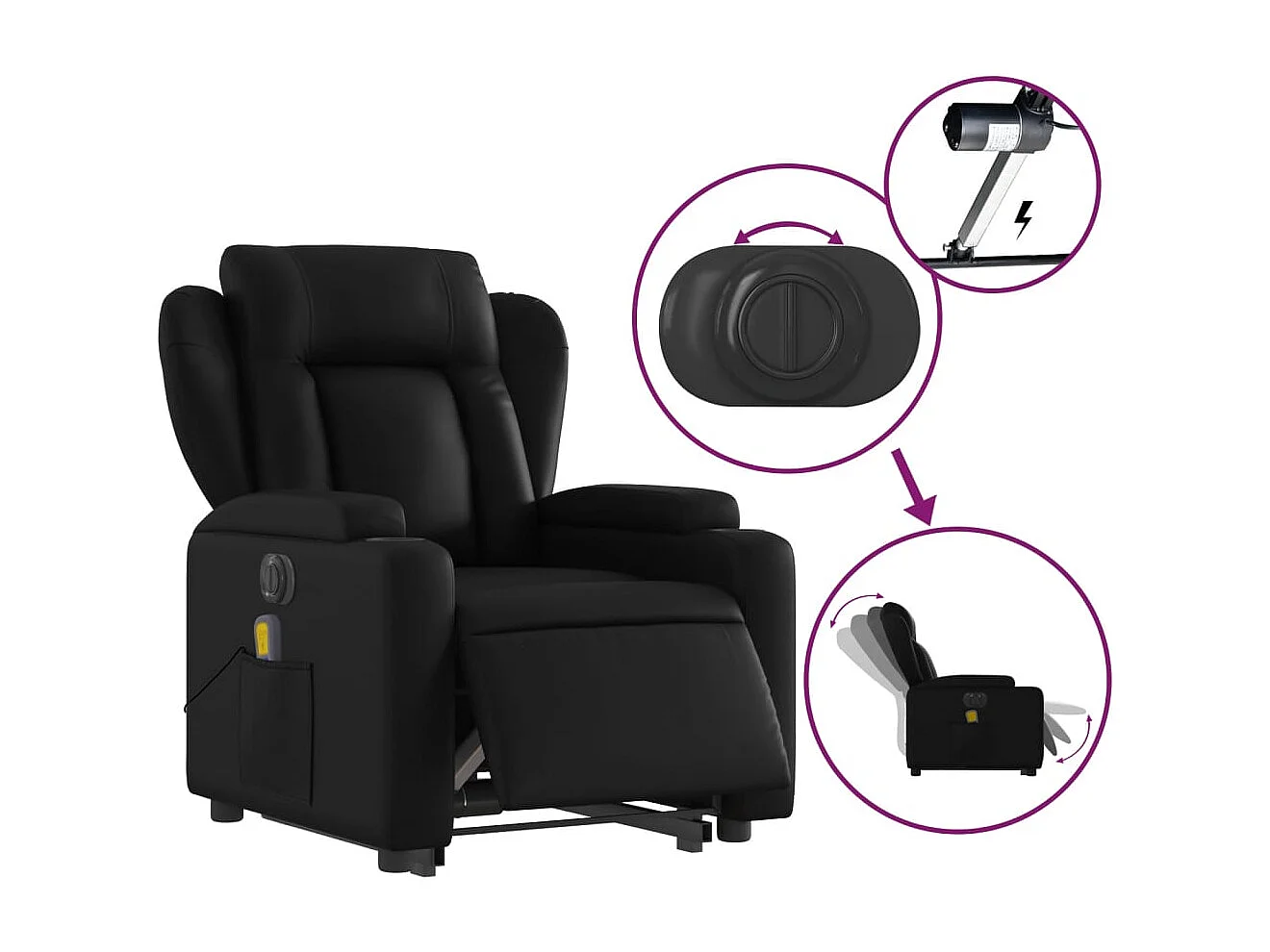 Fauteuil inclinable massant électrique noir similicuir