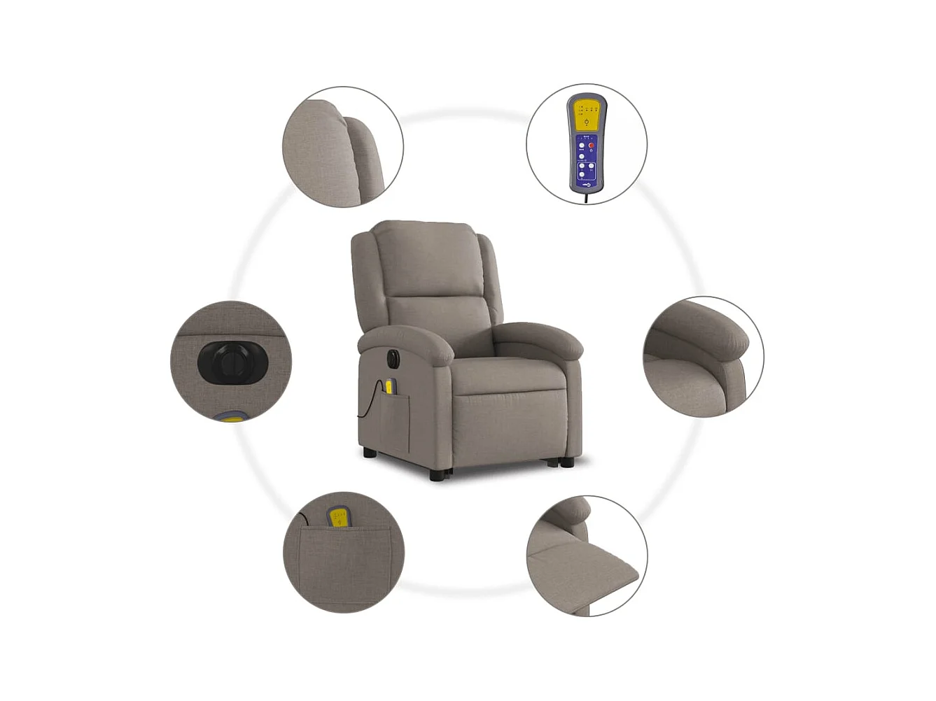 Fauteuil inclinable massant électrique Taupe Tissu