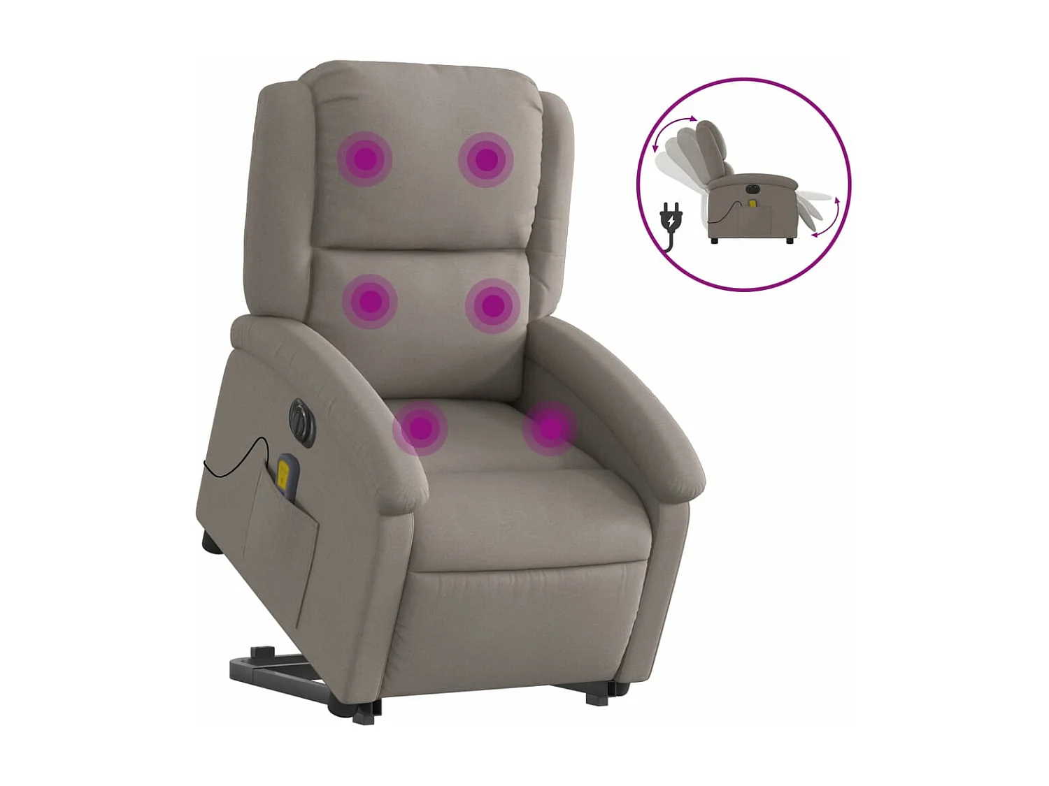 Fauteuil inclinable massant électrique Taupe Tissu