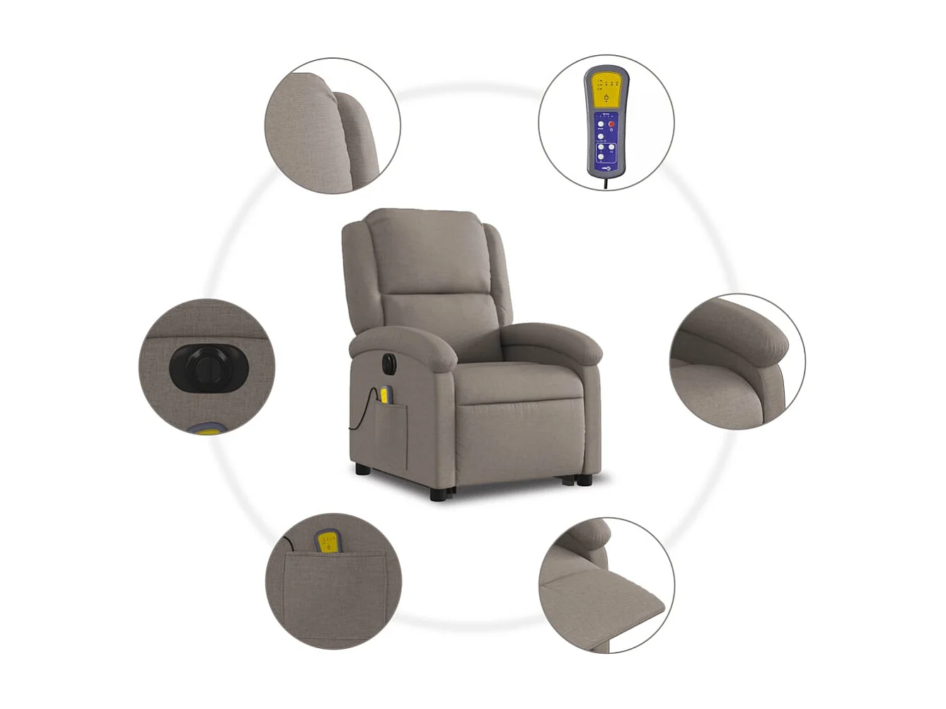 Fauteuil inclinable massant électrique Taupe Tissu