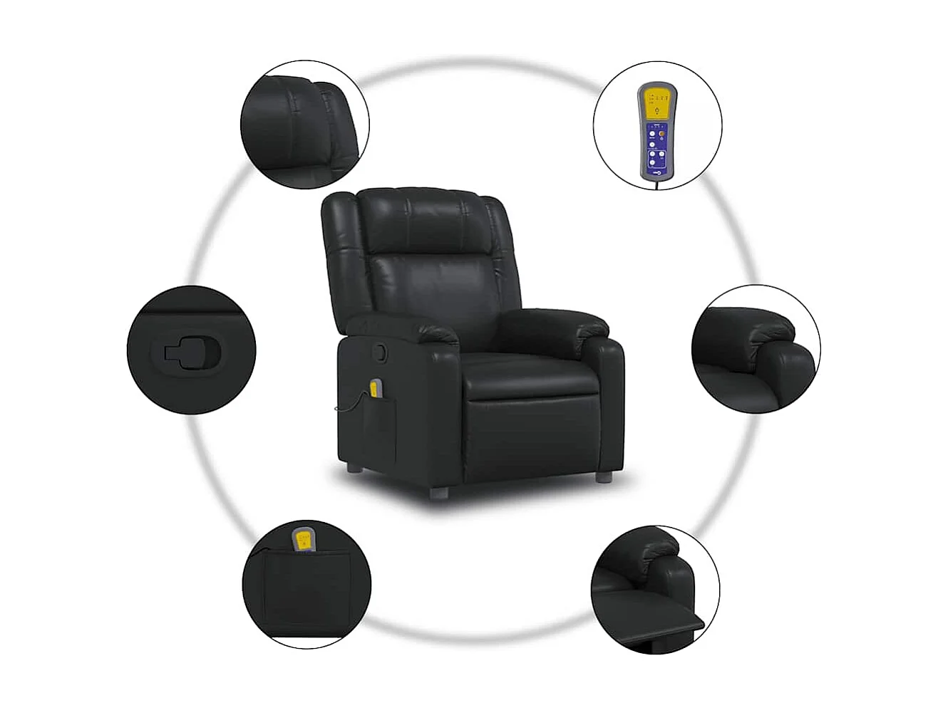 Fauteuil massant inclinable Noir Similicuir