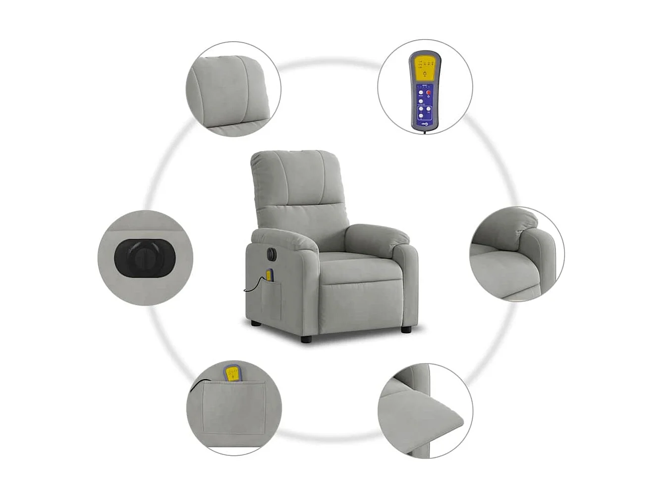 Sillón reclinable masaje eléctrico tela microfibra gris claro