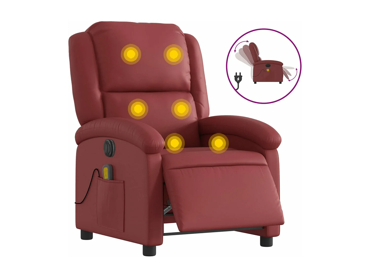 Fauteuil massant inclinable électrique rouge bordeaux
